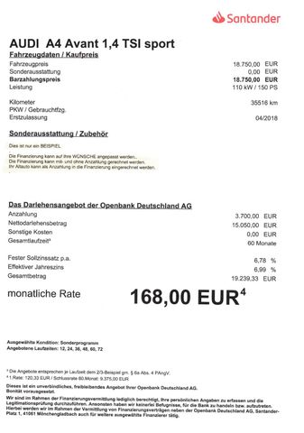 Fahrzeugabbildung Audi A4 Avant 1,4 TFSI sport >XEN/SHZ/PDC/TEMP<