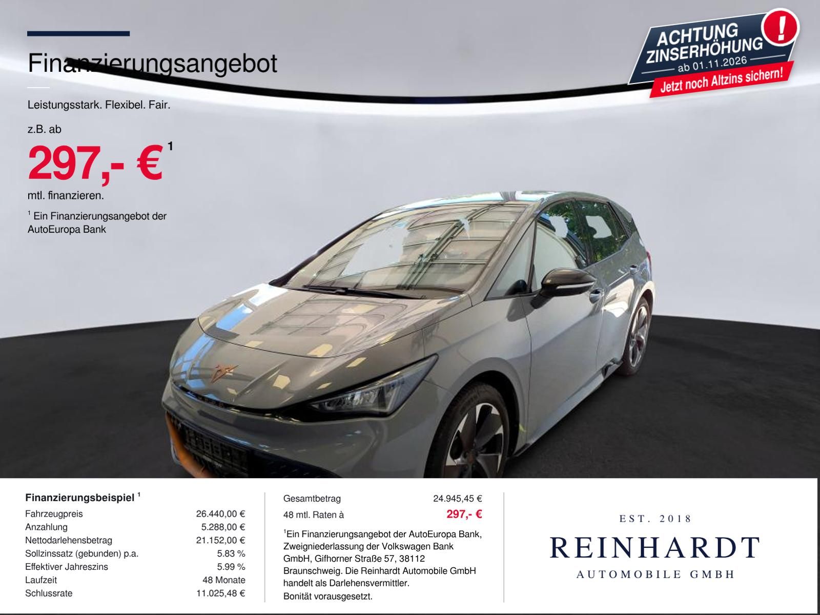 Cupra BORN 150KW BLACK 19Z/LED/ACC/360°/TOTW/NAVI/DAB+