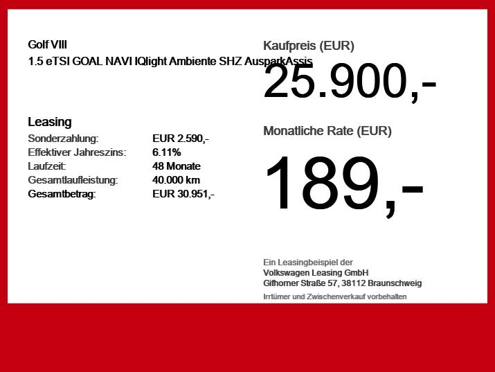Volkswagen Golf VIII 1.5 eTSI GOAL NAVI IQlight Ambiente SH, миниатюра 6