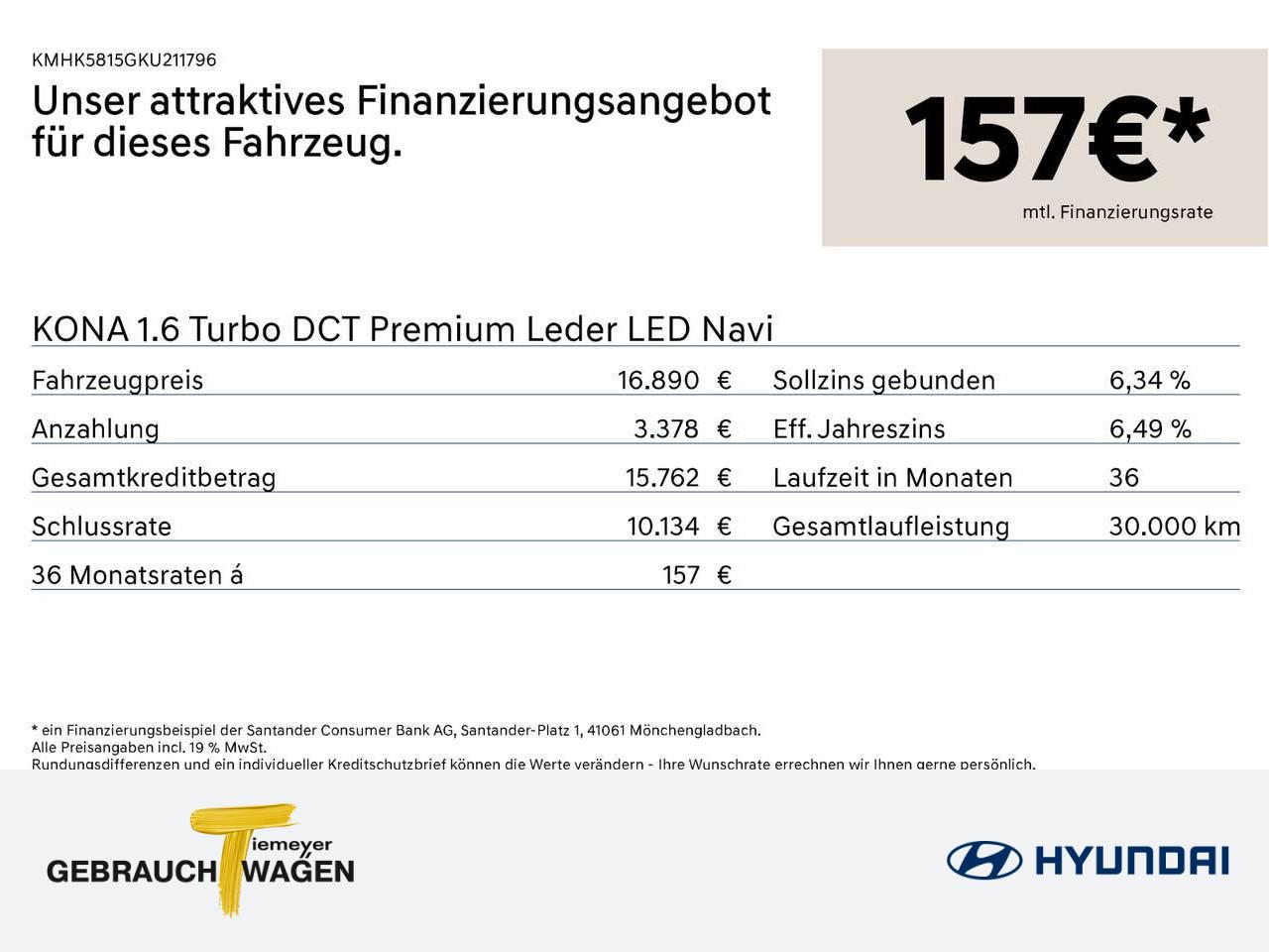 Hyundai KONA 1.6 Turbo DCT Premium Leder LED Navi