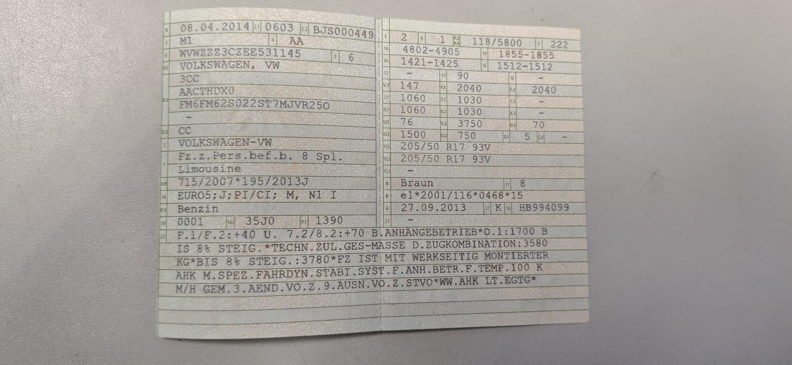 Volkswagen CC 1.4 16V TSI Startet und fährt Airbags Ok