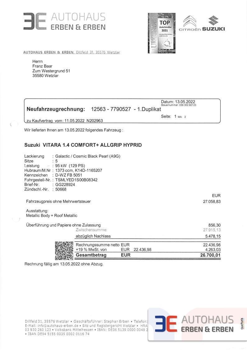 Suzuki Vitara 1.4 COMFORT+ ALLGRIP HYPRID