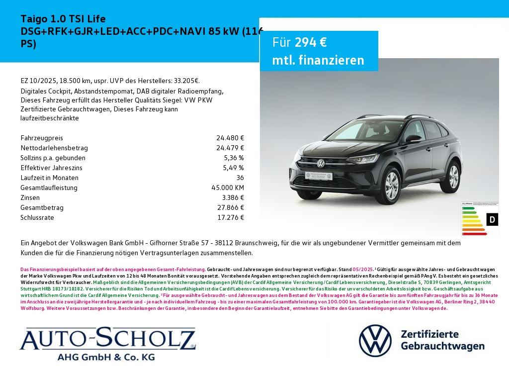 Volkswagen Taigo 1.0 TSI Life DSG+RFK+GJR+LED+ACC+PDC+NAVI