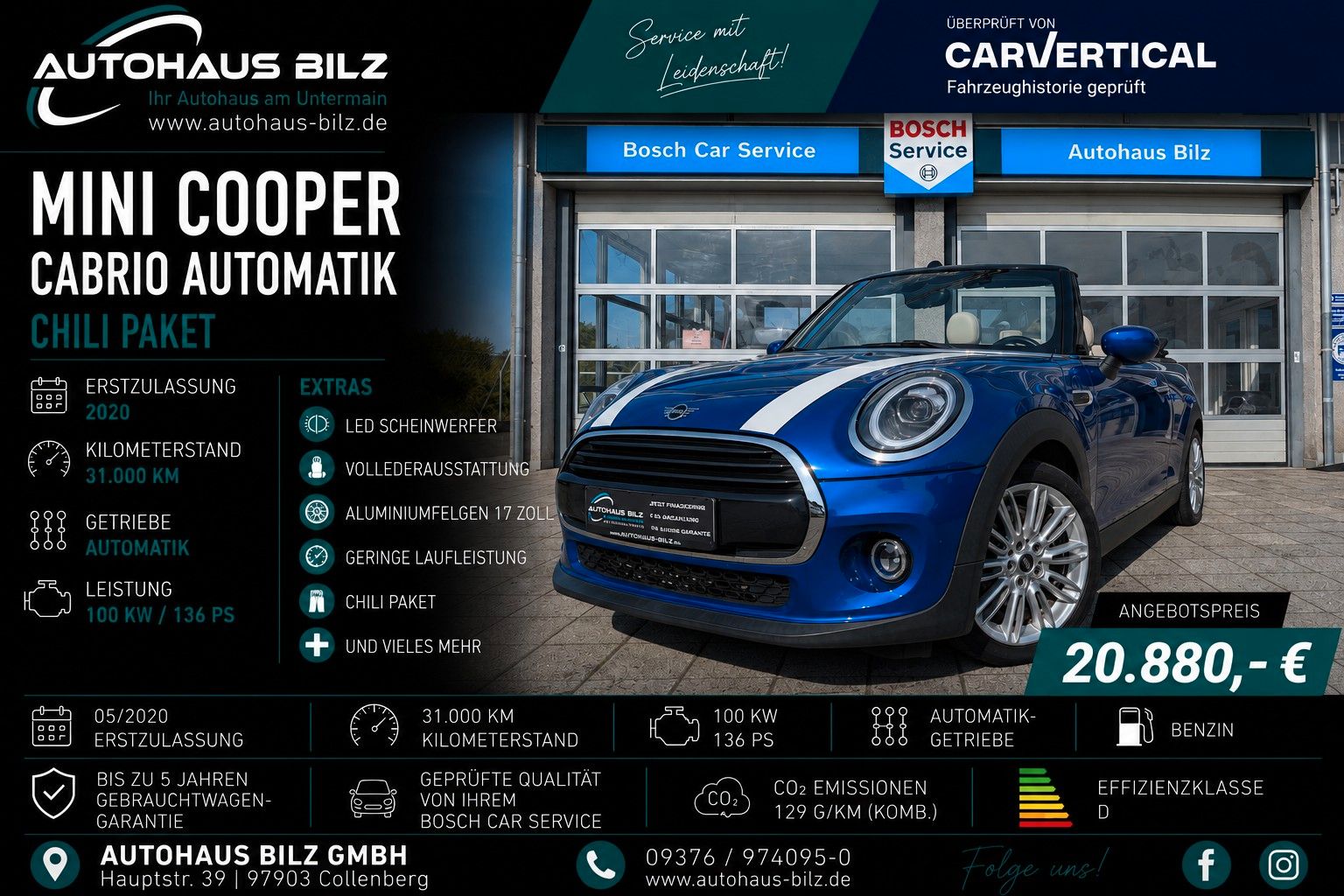 Gebrauchtwagen MINI Cooper Cooper Cabrio*Leder*Automatik*31TKM*PDC*LED* in Würzburg