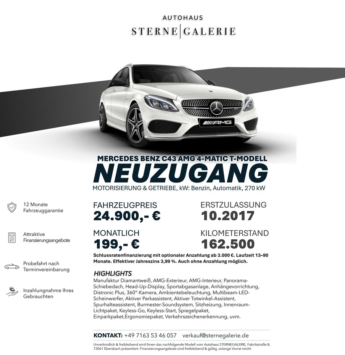 Mercedes-Benz C 43 AMG PANO/HEADUP/360°/AMBIENT/BURMESTER HUD