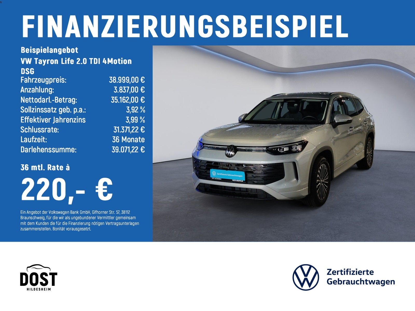 Volkswagen Tayron Life 2.0 TDI 4Motion DSG ACC+AHK+MATRIX L