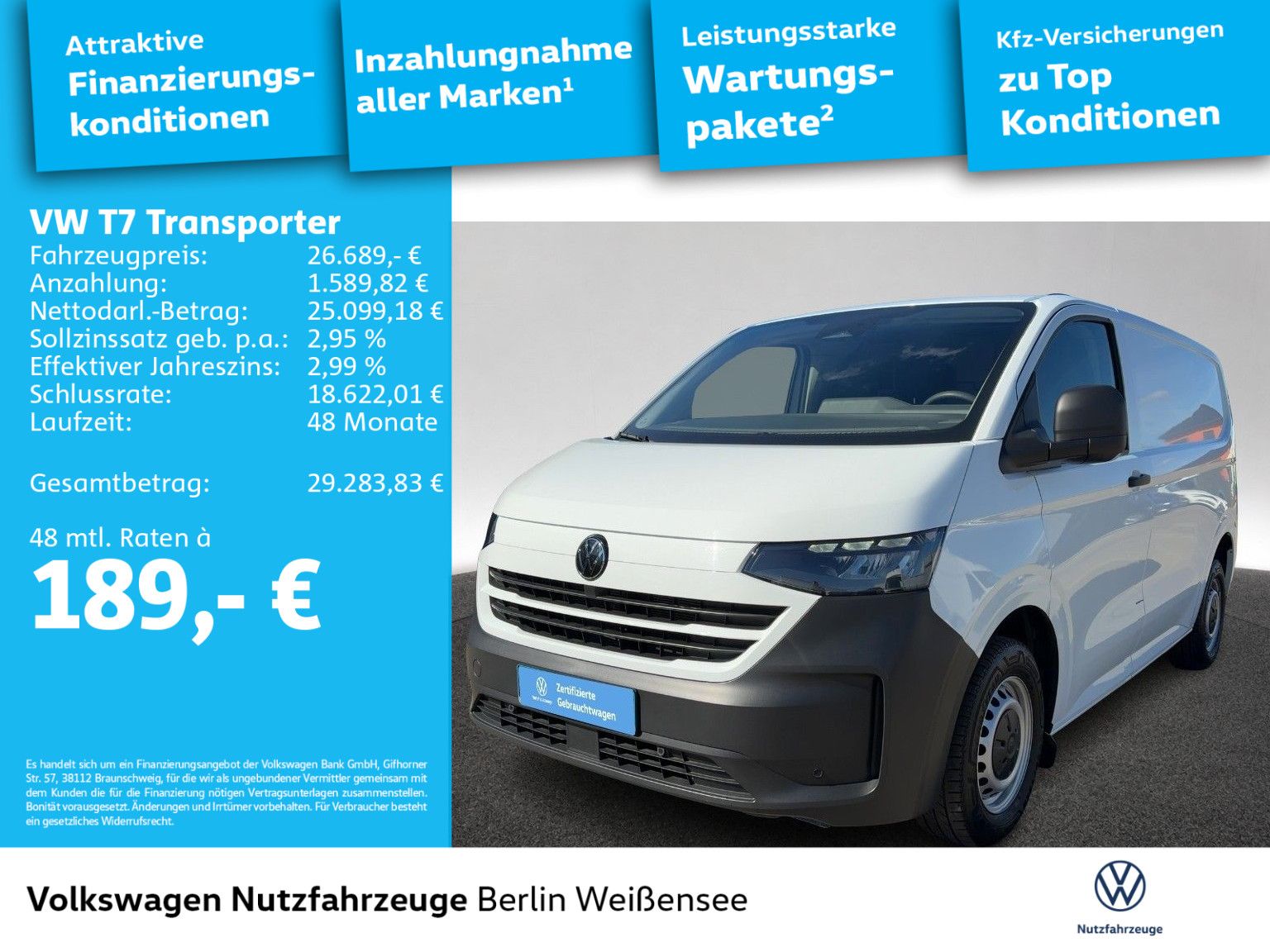 Volkswagen T7 Transporter Kasten TDI KR L1H1*RFK*LANE*KLIMA imagem 2