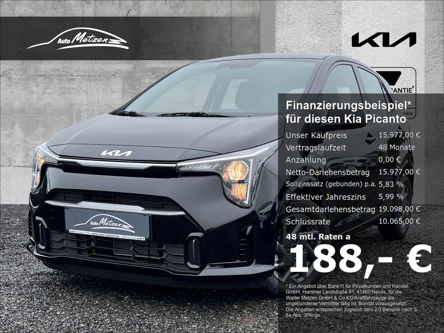 Kia Picanto 1.0 Vision MY26 Navi Apps Klimaautom DAB