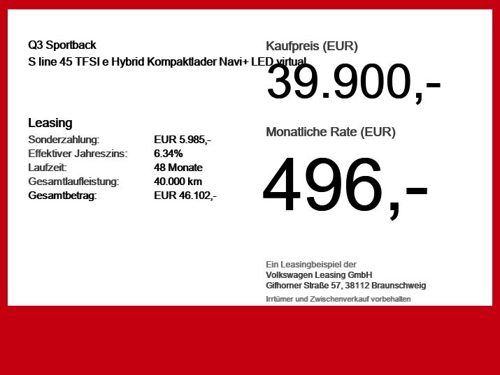 Audi Q3 Sportback S line 45 TFSI e Hybrid Kompaktlade foto 6