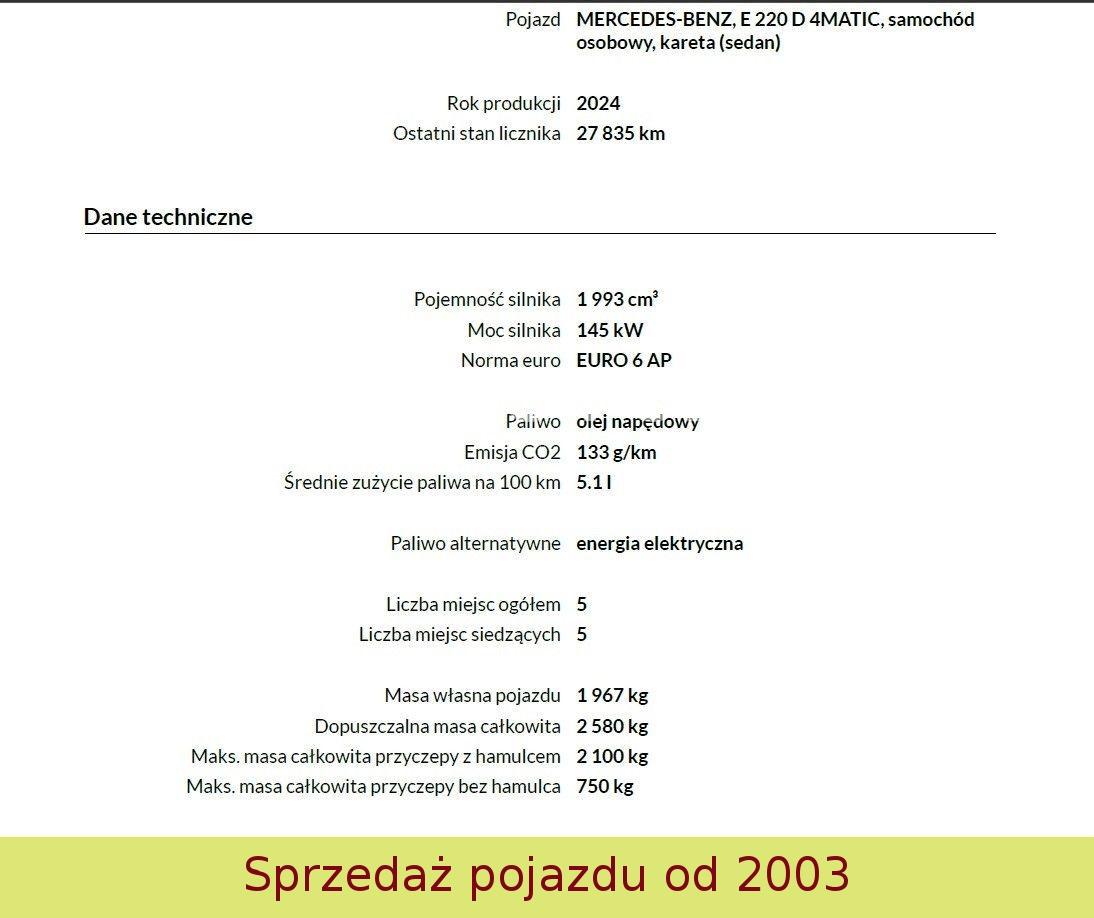 Mercedes-Benz 2024 E 220 d 4MATIC Autom. SALON POLSKA WARSZAWA