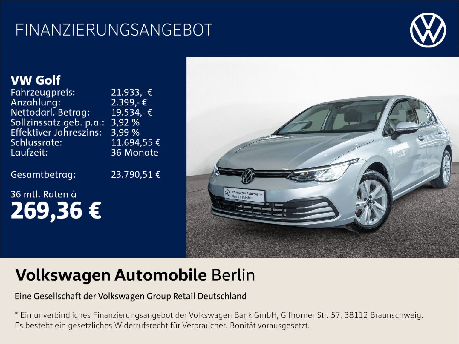 Volkswagen Golf VIII 1.0 eTSI Life LED Keyless APP PDC