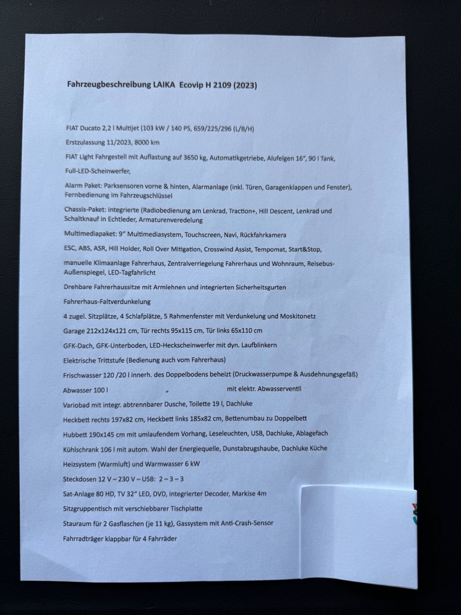 Fahrzeugabbildung Laika Ecovip H 2109 **1.Hd.-kein Mietwagen**