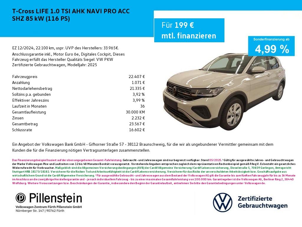T-Cross LIFE 1.0 TSI AHK NAVI PRO ACC SHZ