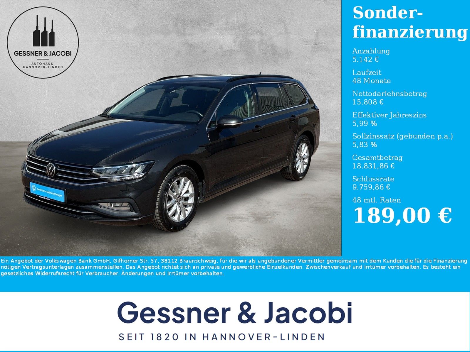 Fahrzeugabbildung Volkswagen Passat Variant Business 2.0 TDI DSG RFK App-Conn