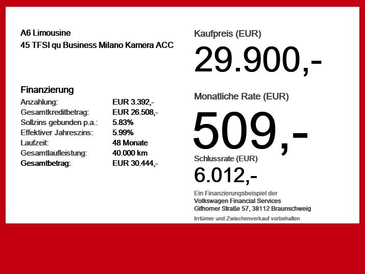 Audi A6 Limousine 45 TFSI qu Business Milano Kamera A, миниатюра 6