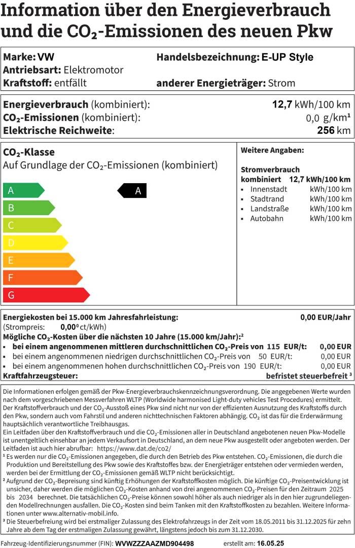 Fahrzeugabbildung Volkswagen E-UP Style
