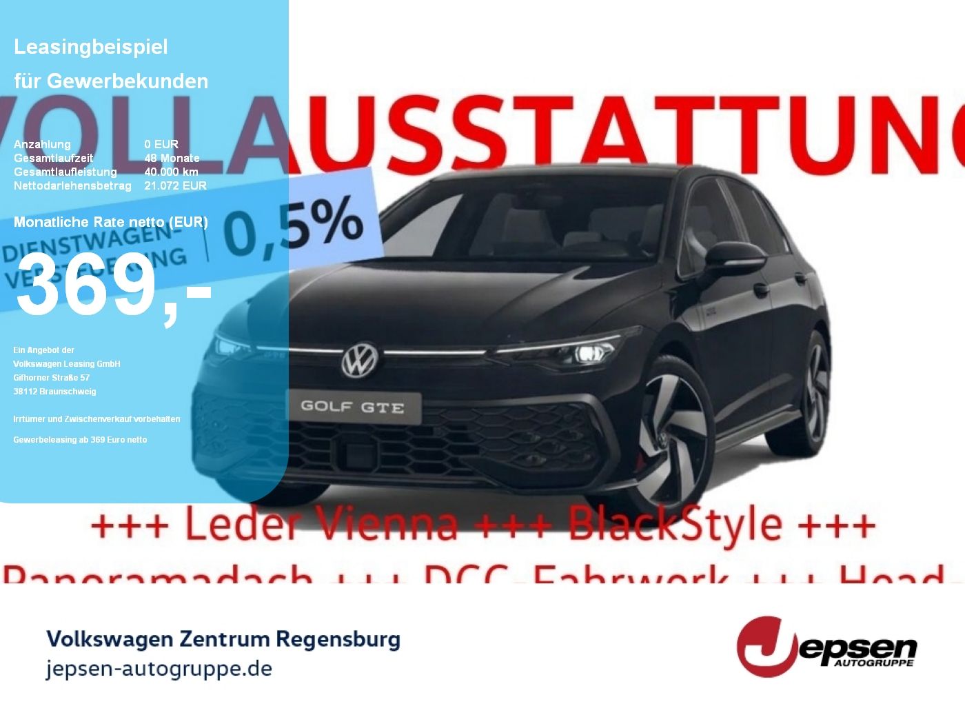 Volkswagen Golf GTE eHybrid 369€ netto VOLLAUSSTATTUNG