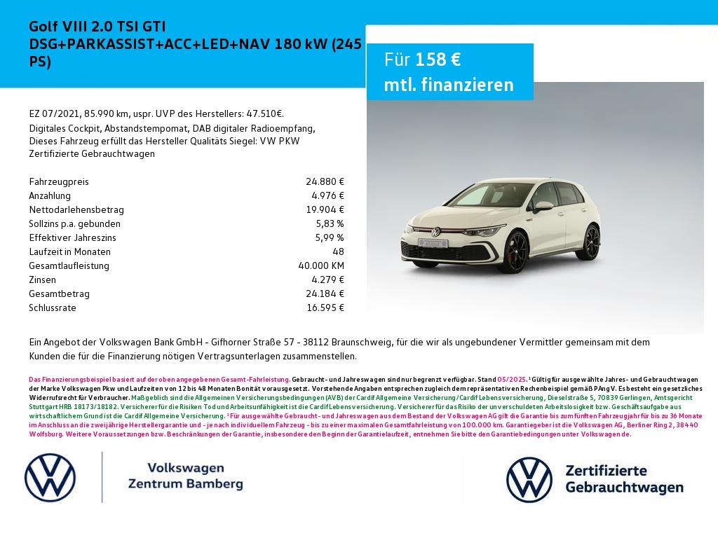 Volkswagen Golf VIII 2.0 TSI GTI DSG+PARKASSIST+ACC+LED+NAV
