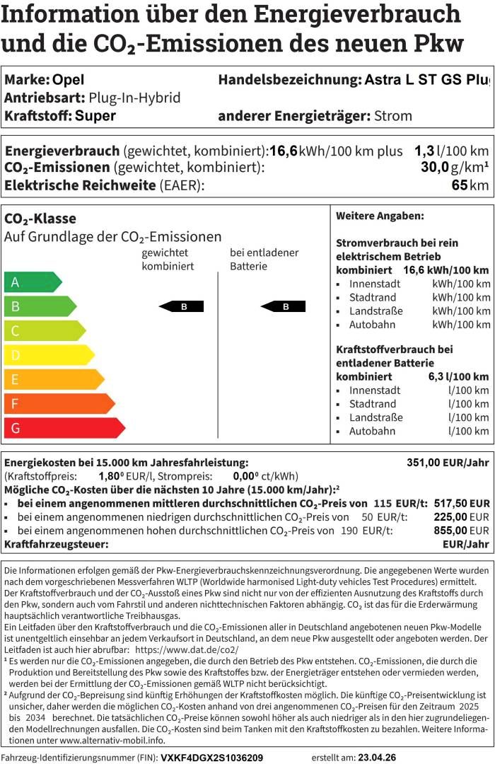 Fahrzeugabbildung Opel Astra L ST GS PlugInHybrid 133KW Automatik