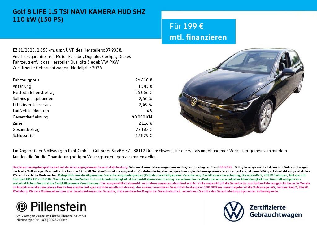 Golf 8 LIFE 1.5 TSI NAVI KAMERA HUD SHZ