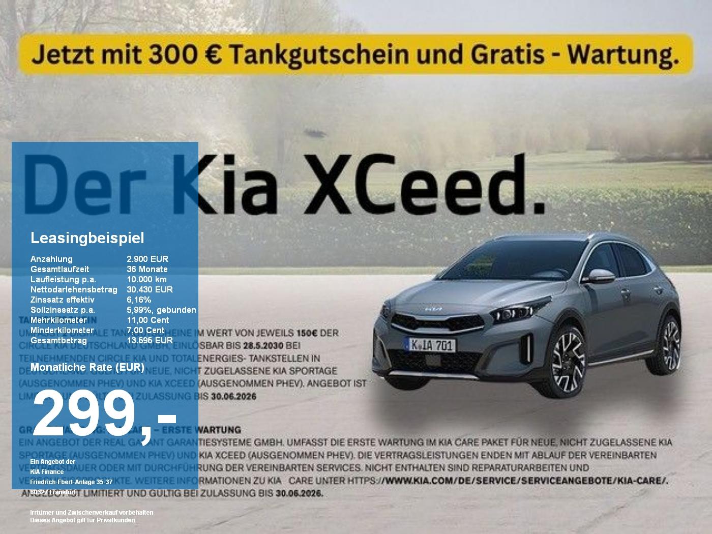 Kia XCeed 1.6T 300€ TankGutschein u Gratis-Wartung