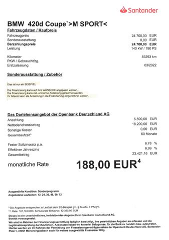 Fahrzeugabbildung BMW 420 d Coup'e >M Sport<