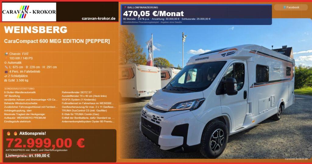 Weinsberg CaraCompact 600 MEG EDITION [PEPPER] Mod. 2026 -
